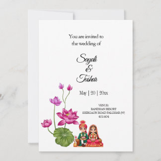 Lotus, bride and groom  invitation