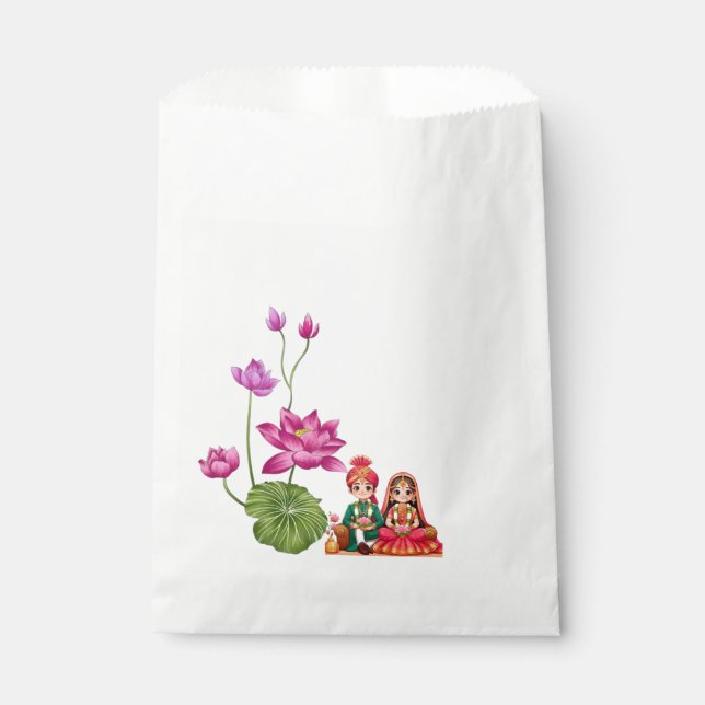 Lotus, bride and groom picture favour bag (Front)