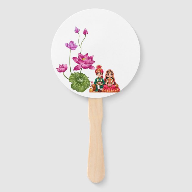 Lotus, bride and groom picture hand fan (Front)