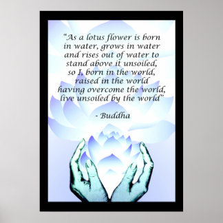 Lotus Buddha Flower Quote Blue Poster 2