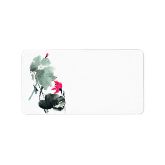 Lotus/Chinese Brush Painting Art/Blank Address Label