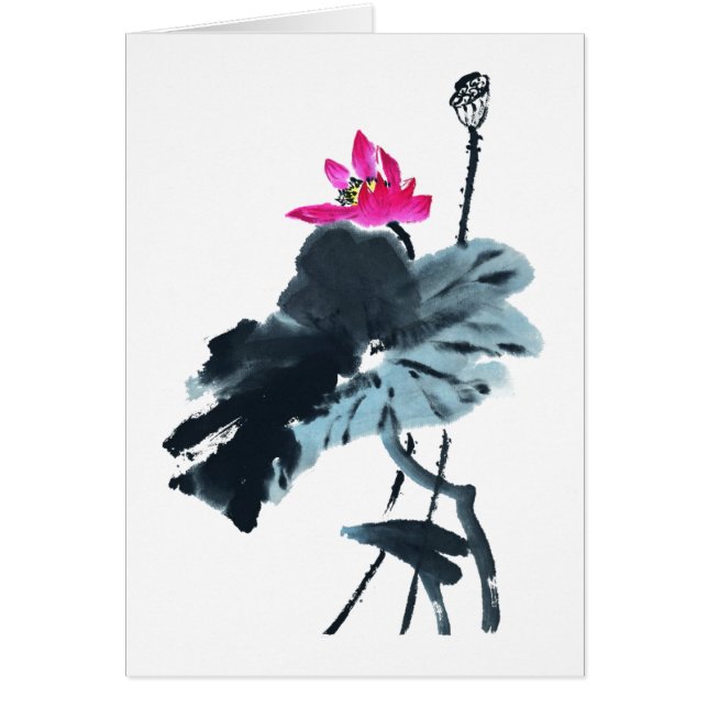 Lotus/Chinese Brush Painting Art/Blank Card (Front)