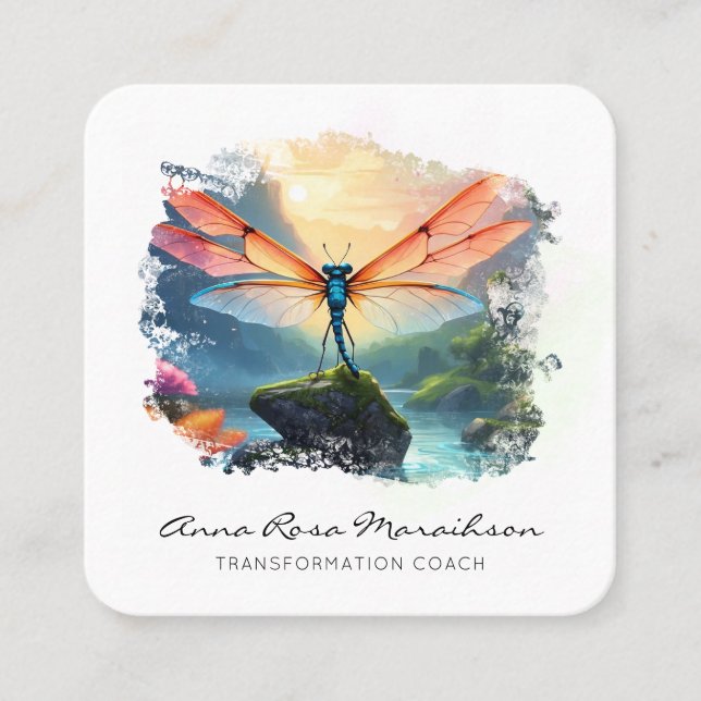 *~*  Lotus Colourful  Lily  Abstract Dragonfly  QR Square Business Card (Front)
