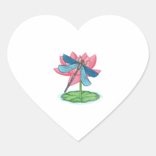 Lotus Dragonfly Heart Sticker