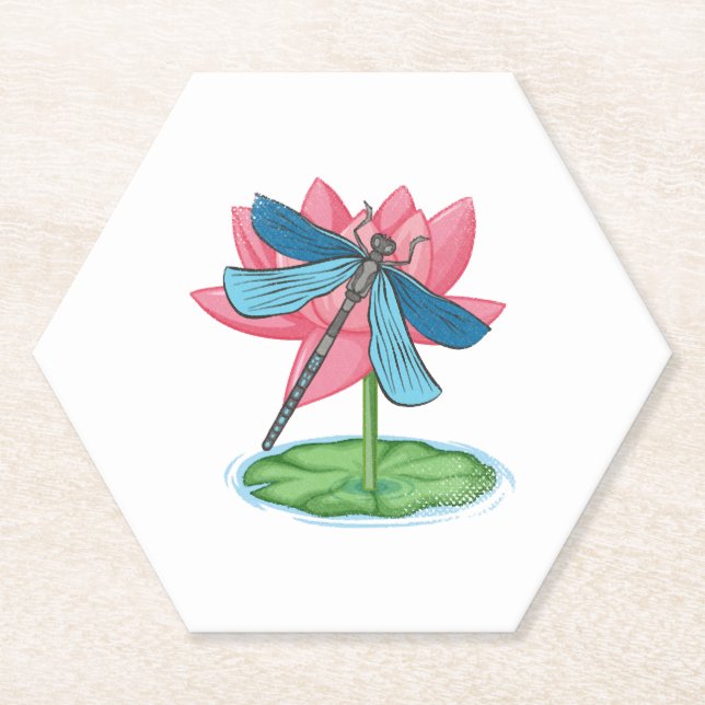 Lotus Dragonfly Paper Coaster (Front)