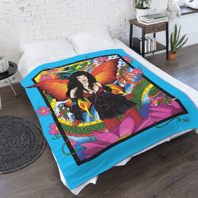 Lotus Fairy Chinese Water Dragon Fleece Blanket (Creator Uploaded)