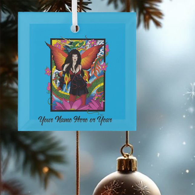 Lotus Fairy Chinese Water Dragon Glass Ornament (Creator Uploaded)