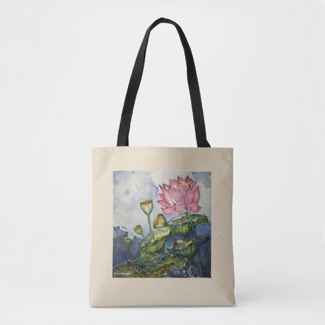 Lotus Floral Art Tote Bag (Front)