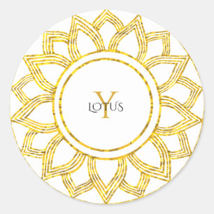 Lotus Floral Elegant Gold Mandala Monogram Classic Round Sticker