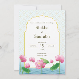 Lotus Floral Faire-part de mariage traditionnelle