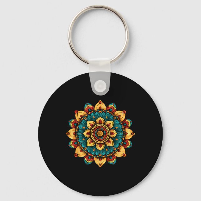 Lotus Floral Mandala Sacred Geometry Pattern  Keychain (Front)