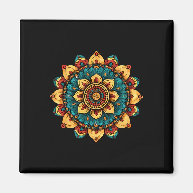 Lotus Floral Mandala Sacred Geometry Pattern  Magnet (Front)