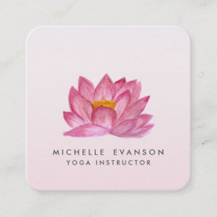 Lotus Floral Yoga Instructor Elegant Blush Pink Square Business Card