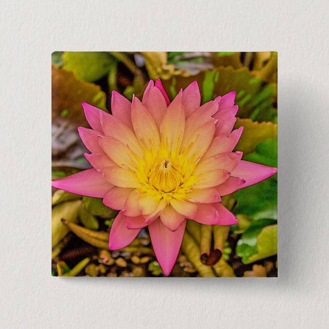 Lotus flower 2 inch square button (Front)