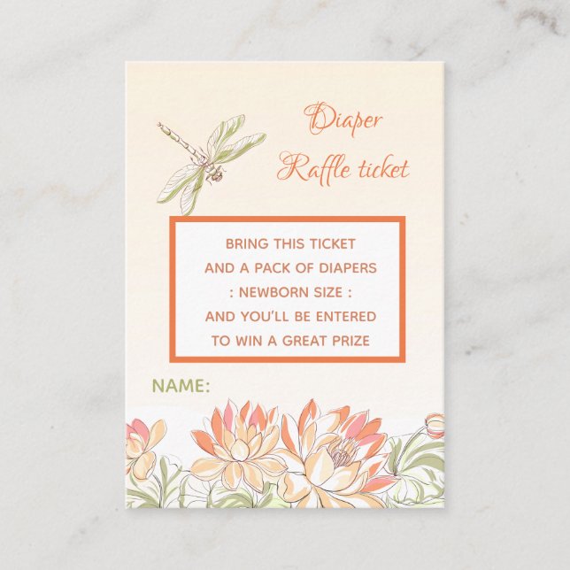 Lotus Flower and Dragon Fly Diaper Raffle Enclosure Card (Front)