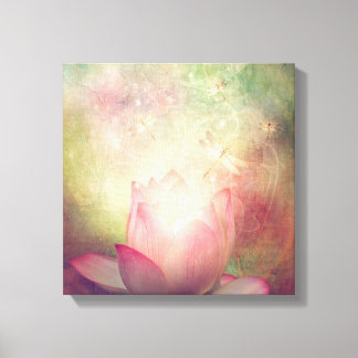 Lotus Flower and Dragonflies Canvas Print