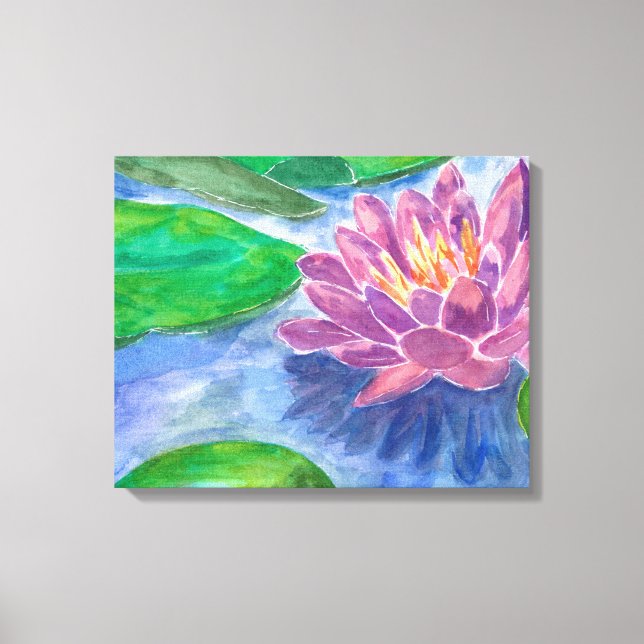 Lotus Flower and Green Plants Canvas Print (Front)