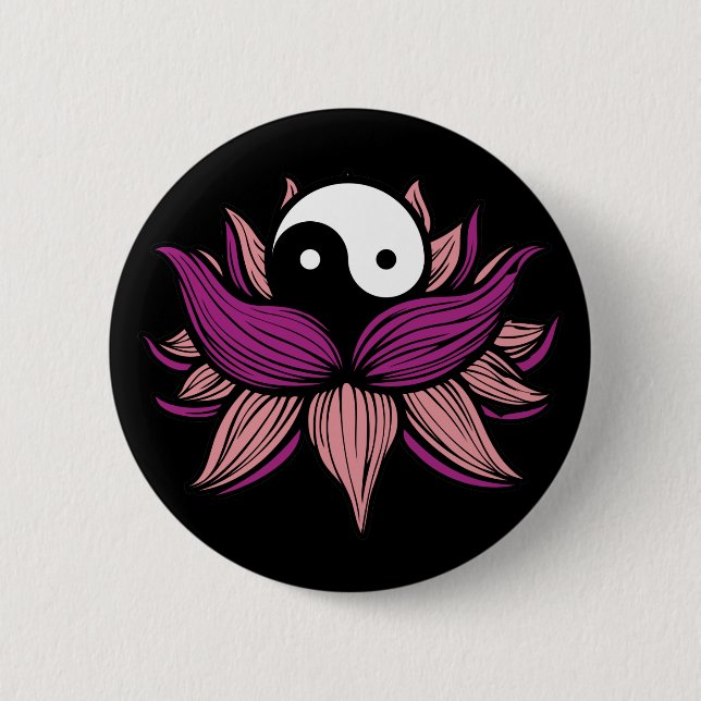 Lotus Flower and Yin Yang 2 Inch Round Button (Front)