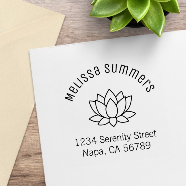 Lotus Flower Arched Address Rubber Stamp (Creator Uploaded)