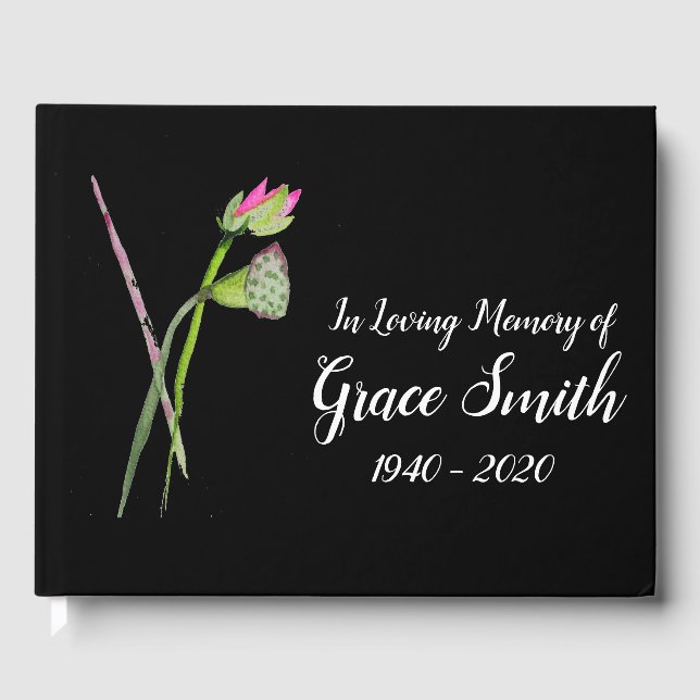 Lotus flower art funeral memory guest book (Front)