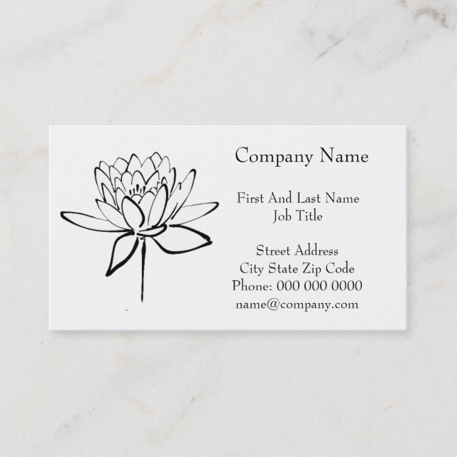 Lotus Flower Black and White Ink Drawing Art Business Card (Front)
