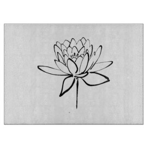 Lotus Flower Black and White Ink Drawing Art Cutting Board