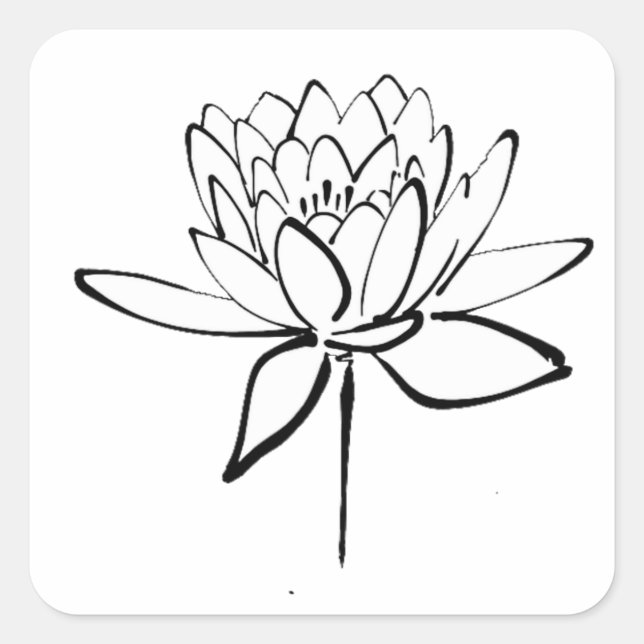 Lotus Flower Black and White Ink Drawing Art Square Sticker (Front)