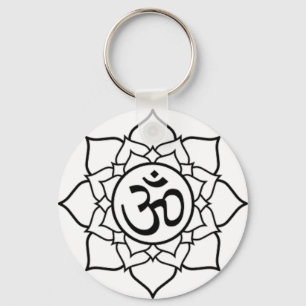 Lotus Flower, Black with White Background Keychain