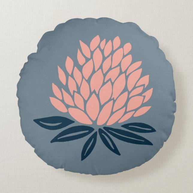 Lotus Flower Blue Pink Zen Round Pillow (Front)