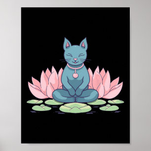 Lotus Flower Cat On Yoga Meditation Spiritual Zen  Poster