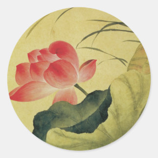 Lotus Flower Chinese Fine Art Classic Round Sticker