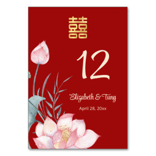Lotus Flower Chinese Wedding Table Number