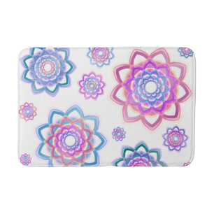 Lotus Flower Colorful Pink Blue Green Bath Mat