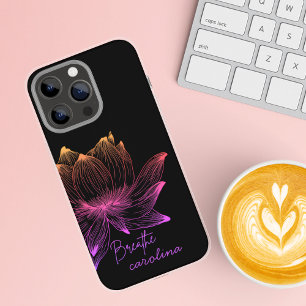 Lotus Flower Colourful Line Art Black Design iPhone 16 Pro Max Case