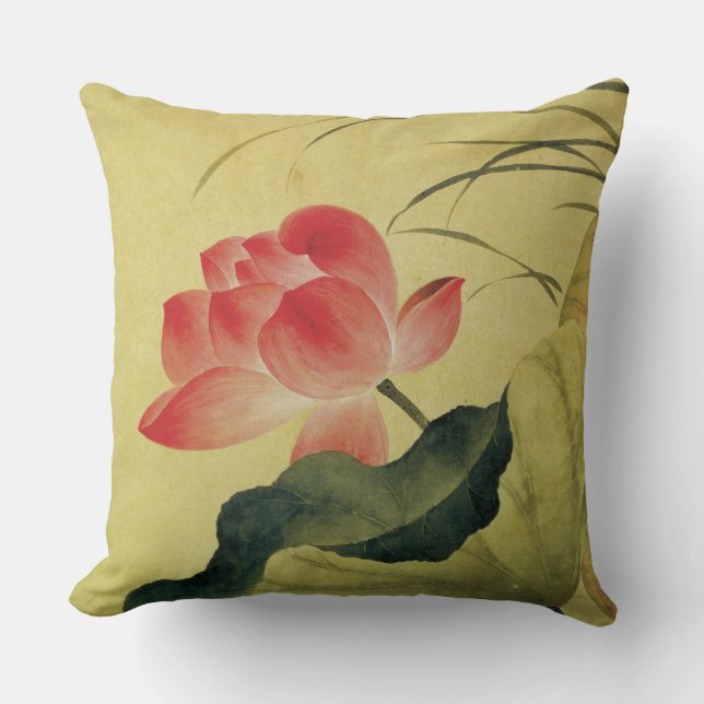 Lotus Flower Compassion Chinese Fine Art Throw Pillow (Front)