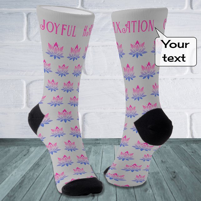 Lotus flower custom text pattern grey socks (Creator Uploaded)