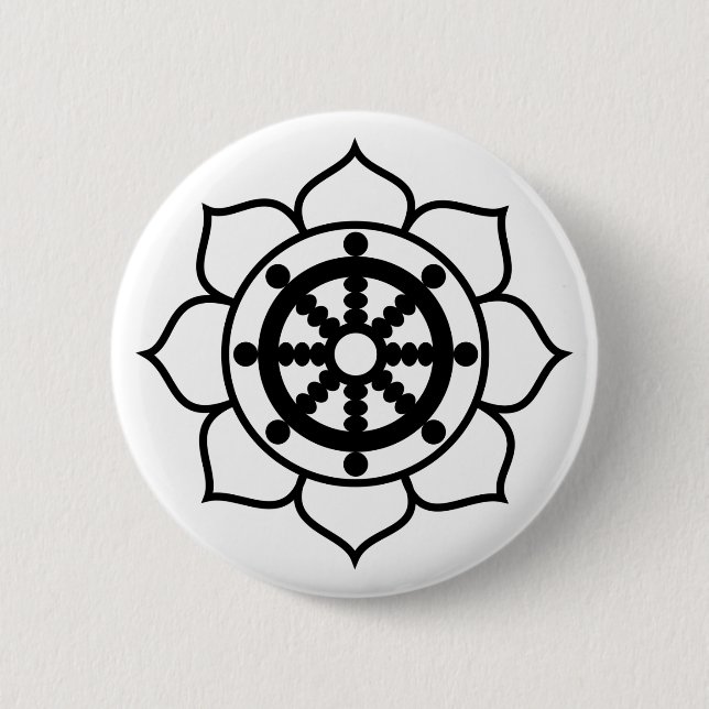 Lotus Flower Dharma Wheel 2 Inch Round Button (Front)