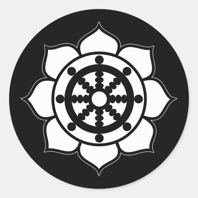 Lotus Flower Dharma Wheel Classic Round Sticker (Front)