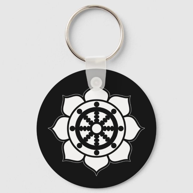 Lotus Flower Dharma Wheel Keychain (Front)