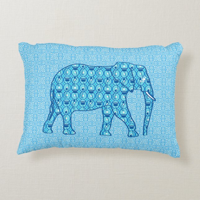 Lotus flower elephant - turquoise accent pillow (Back)