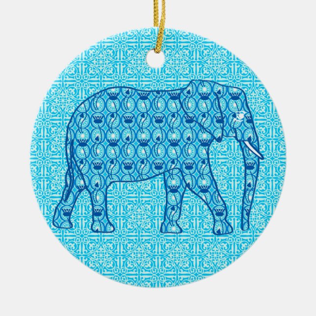 Lotus flower elephant - turquoise ceramic ornament (Front)