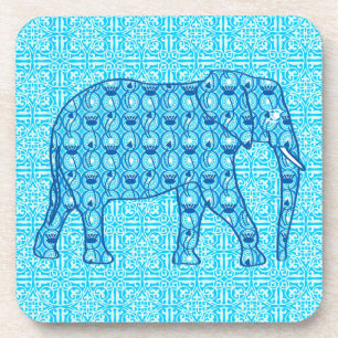 Lotus flower elephant - turquoise coaster