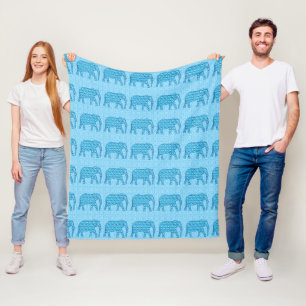 Lotus flower elephant - turquoise fleece blanket
