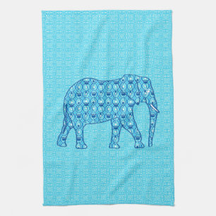 Lotus flower elephant - turquoise kitchen towel