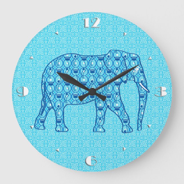 Lotus flower elephant - turquoise large clock (Front)