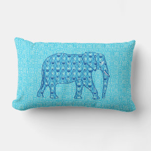 Lotus flower elephant - turquoise lumbar pillow