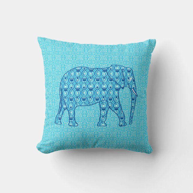 Lotus flower elephant - turquoise throw pillow (Front)