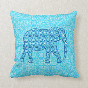 Lotus flower elephant - turquoise throw pillow