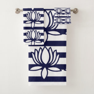 Lotus Flower Floral Stripe Pattern Bath Towel Set