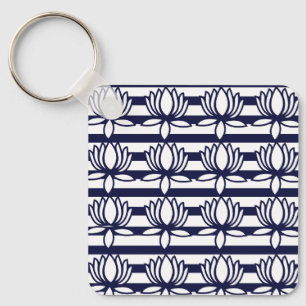 Lotus Flower Floral Stripe Pattern Keychain